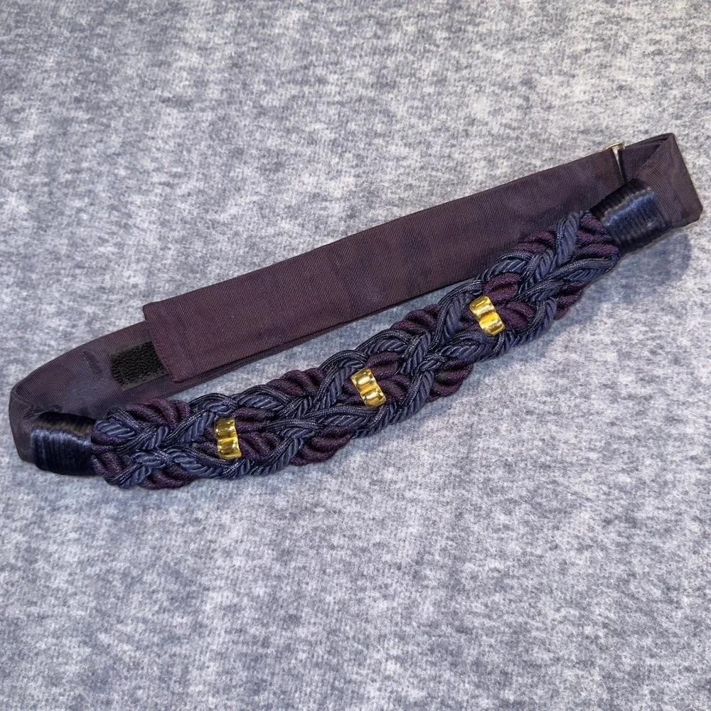 Carolyn Tanner Designs Braided Cord Belt Navy Purple Gold Hook Loop Adjustable